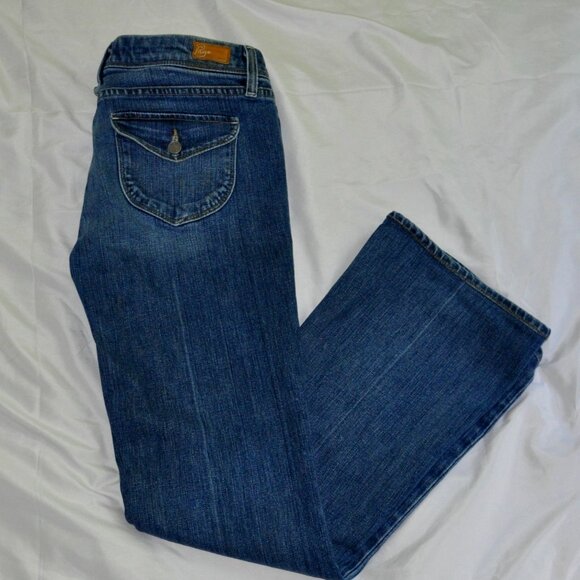 Paige Women's Pico Bootcut Jeans Sz 28 Med Wash Low Rise Flare Flap Pockets - Picture 1 of 6